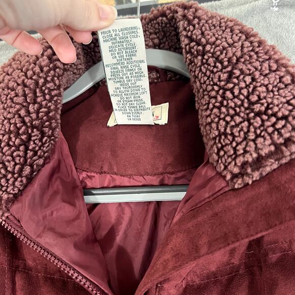 LL Bean Long Parka Goose Down Jacket Suede Quilted Women's S Burgundy Sherpa - Picture 6 of 11